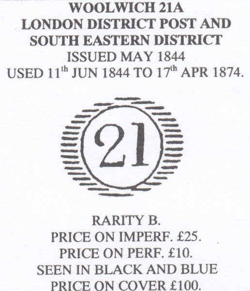 109277 - 1857 LONDON "21" DISTRICT CANCELLATION OF WOOLWICH/PL.55 (OC RE-ENTRY)(SG40).
