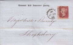 109291 - 1858 ECONOMIC LIFE ASSURANCE SOCIETY MAIL LONDON TO SHAFTESBURY.