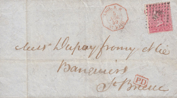 109302 - 1859 MAIL JERSEY TO ST. BRIEUC "3176" LOZENGE CANCELLATION OF ST. MALO.