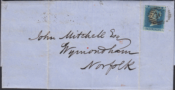 109356 - 2D BLUE PL.4 (SL)(SG14) ON COVER LONDON TO NORFOLK.