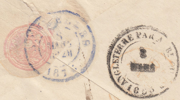 109368 - 1856 1D PINK LONDON TO BELGIUM/POSTAGE UNDERPAID.