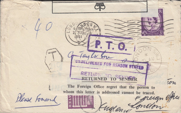 109575 - 1961 UNDELIVERED MAIL LONDON TO SWITZERLAND.