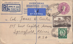 109596 - 1957 REGISTERED  AIR MAIL LONDON TO USA/2/6 CASTLE USAGE.