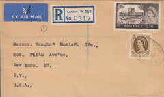 109597 - 1959 REGISTERED  AIR MAIL LONDON TO USA/2/6 CASTLE USAGE.