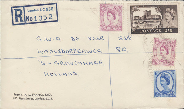109604 - 1968 REGISTERED MAIL LONDON TO HOLLAND/2/6 CASTLE USAGE.
