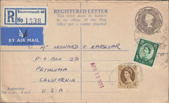 109618 - 1961 REGISTERED MAIL BOURNEMOUTH TO USA.