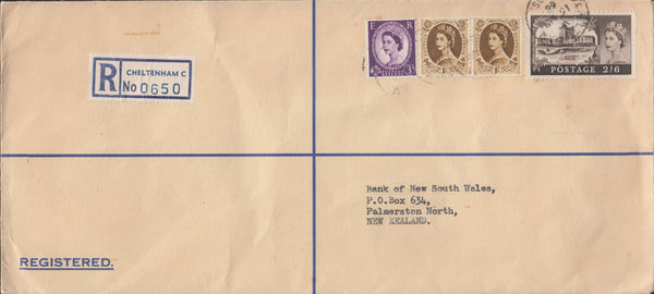 109633 - 1966 REGISTERED MAIL CHELTENHAM TO NEW ZEALAND/2/6 CASTLE USAGE.