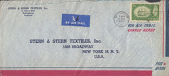 109657 1953 AIR MAIL NOTTINGHAM TO NEW YORK USA WITH 2/6 GREEN (SG509).