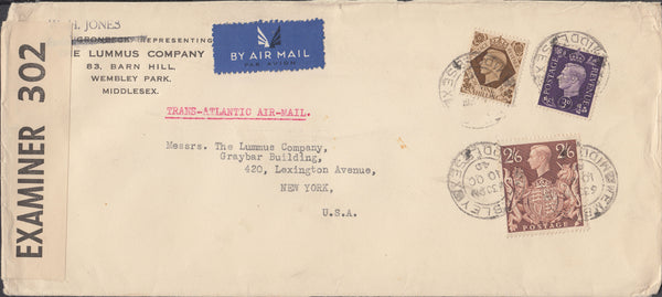 109671 - 1940 AIR MAIL WEMBLEY TO USA/2/6 BROWN (SG476).