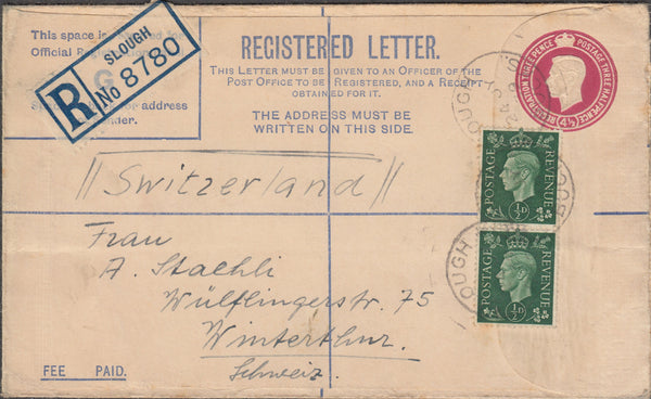 109677 - 1939 REGISTERED MAIL SLOUGH TO SWITZERLAND.