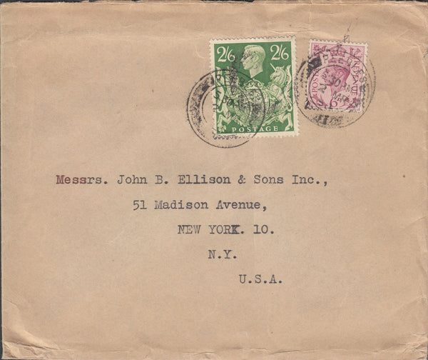 109686 - 1950 MAIL PEEBLES TO USA/2/6 YELLOW-GREEN (SG476b).