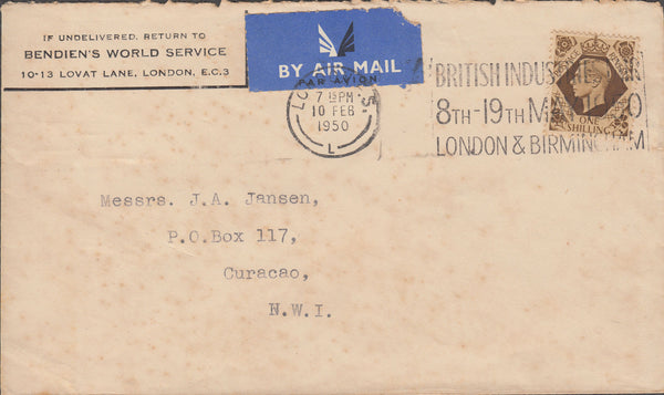 109688 - 1950 AIR MAIL LONDON TO CURACAO.