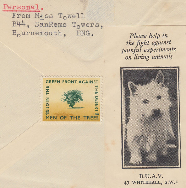 109694 - 1955 AIR MAIL BOURNEMOUTH TO USA/2/6 GREEN (SG509).