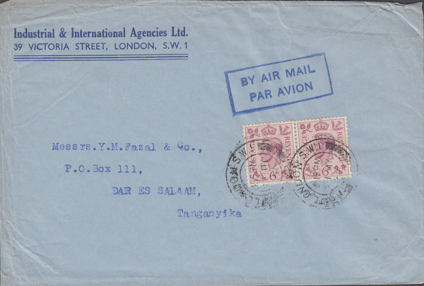 109715 - 1947 AIR MAIL LONDON TO TANGANYIKA.