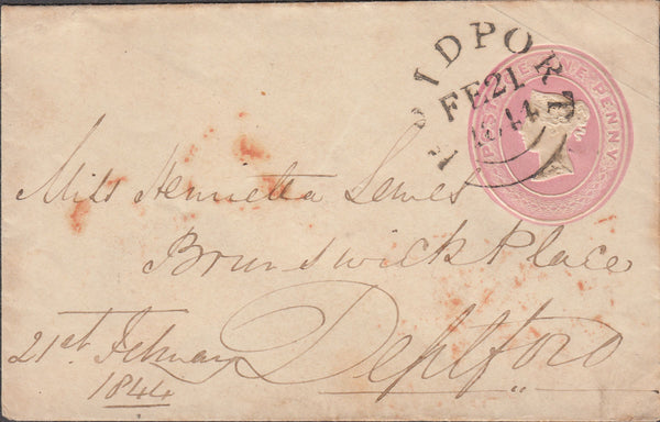 109780 - 1844 DORSET "BRIDPORT" TOWN CANCELLATION ON 1D PINK ENVELOPE.