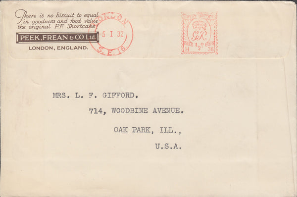 109825 - 1932 ADVERTISING MAIL LONDON TO USA/METER MARK.