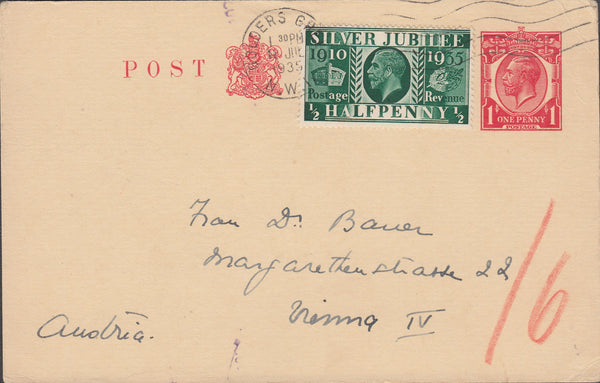 109908 - 1935 MAIL GOLDERS GREEN TO AUSTRIA/KGV SILVER JUBILEE.