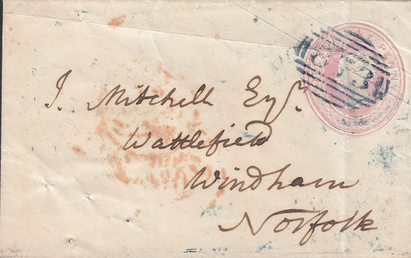 110285 - "873" NUMERAL OF WEYMOUTH IN BLUE ON 1D PINK ENVELOPE.