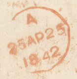110321 - 1842 "LYME" TOWN CANCELLATION ON PART WRAPPER TO LONDON (SPEC B1va CAT £3,000).