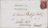110325 - 1858 "MISSENT-TO WORCESTER" HAND STAMP (WO929) ON MAIL LONDON TO BROADWAY.