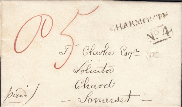 110396 - 1826 DORSET/"CHARMOUTH" HAND STAMP (DT132).