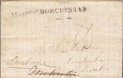 110415 - 1829 DORSET/"MISSENT.TO" HAND STAMP (DT254) ON MAIL LONDON RE-DIRECTED WITHIN DORSET.