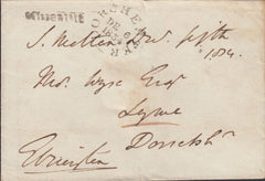 110417 - 1834 DORSET/"MISSENT TO" HAND STAMP (DT254) ON MAIL FROM SOUTH MOLTON TO LYME.