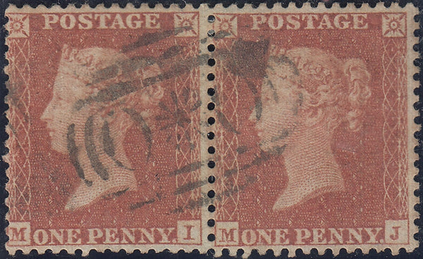 110480 - 1855 DIE 1 1D PL.202 S.C.14 (SG22) PAIR (MI MJ)/CRIMEAN "OXO" CANCELLATION.