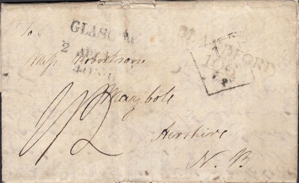 110658 - 1818 DORSET/"BLANDFORD 106" MILEAGE MARK (DT41)/CROSS WRITTEN/SCOTS ADDITIONAL "½ " HAND STAMP.