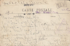110820 - 1915 MISSENT MAIL SOLDIER IN FRANCE TO DORSET.