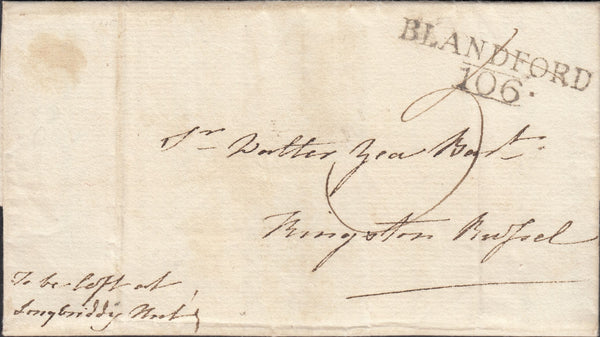 110848 - 1815 DORSET/"BLANDFORD 106" MILEAGE MARK (DT41)/MANUSCRIPT ENDORSEMENT.