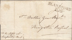 110848 - 1815 DORSET/"BLANDFORD 106" MILEAGE MARK (DT41)/MANUSCRIPT ENDORSEMENT.