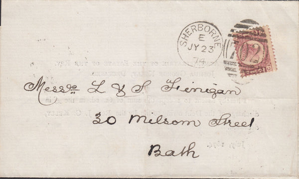 110921 - 1874 PRINTED CIRCULAR SHERBORNE TO BATH/½D PL.6 (CO)(SG48).