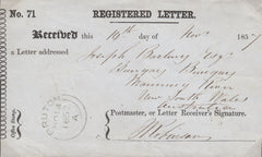 110933 - 1857 REGISTERED LETTER RECEIPT/BRUTON SOMERSET.