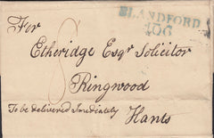 110954 - 1821 DORSET/"BLANDFORD 106" MILEAGE MARK IN BLUE-GREEN (DT41).