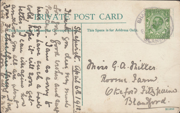 111002 - 1912 DORSET/SHAPWICK RUBBER DATE STAMP.