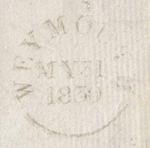 111126 -1830 WEYMOUTH "TOO LATE" TYPE K HAND STAMP (DT689).