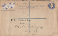 111262 - 1919 REGISTERED ENVELOPE LYME REGIS TO CARDIFF.