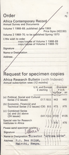 111284 - 1970 INVALID USE FROM KENYA OF UK BUSINESS REPLY SERVICE.