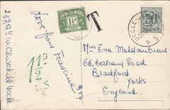111293 - 1957 UNDERPAID MAIL BELGIUM TO BRADFORD YORKS.