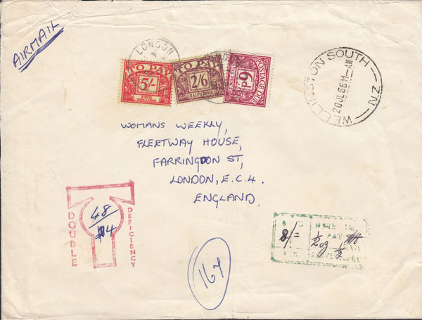 111312 - 1966 UNPAID MAIL NEW ZEALAND TO LONDON/5S POSTAGE DUE.