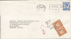 111323 - 1965 SURCHARGED MAIL DUBLIN TO LONDON/STAMP INVALID WHERE POSTED.