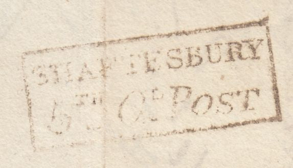 111377 - 1829 DORSET/"SHAFTESBURY 5" CL. POST" HAND STAMP TYPE G (DT472).