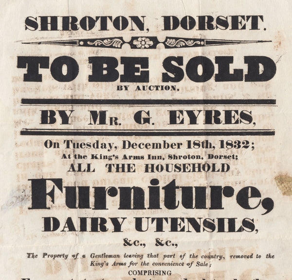 111379 - 1832 AUCTION POSTER MAILED BLANDFORD TO SHAFTESBURY.