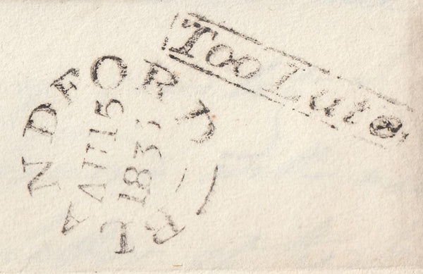 111392 - 1833 DORSET/"TOO LATE" HAND STAMP (DT46).