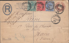 111451 - 1902 FOUR COLOUR REGISTERED USAGE LONDON TO FRANCE.