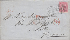 111480 - 1859 MAIL LEEDS TO FRANCE/4D CARMINE (SG66).