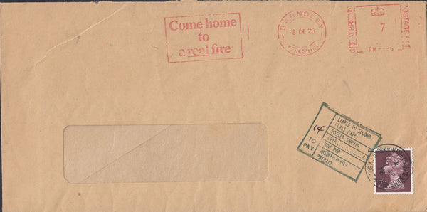 111503 - 1978 MAIL FROM BARNSLEY, UNDERPAID WITH 7P MACHIN USED IN LIEU OF POSTAGE DUE.