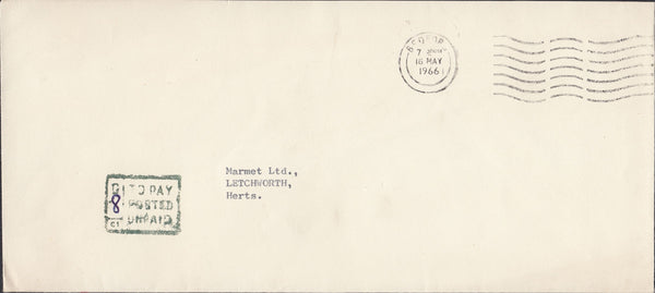 111513 - 1966 UNPAID MAIL BEDFORD TO LETCHWORTH HERTS.