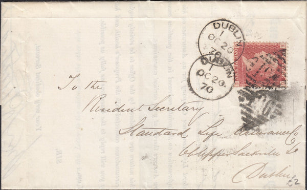 111546 - 1870 "STANDARD LIFE" MAIL DUBLIN LOCAL USAGE.